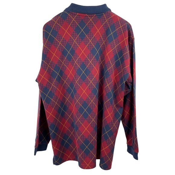Tribute Mens SIze Large Long Sleeve Collared Polo Shirt Argyle Design Blue Red - Picture 4 of 8